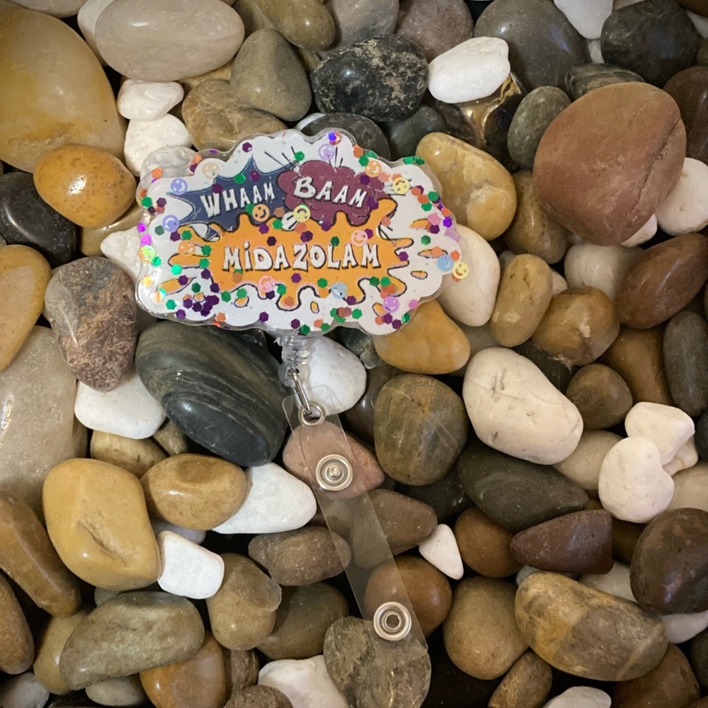 Wham Bam Midazolam Badge Reel - Colorful Confetti Design
